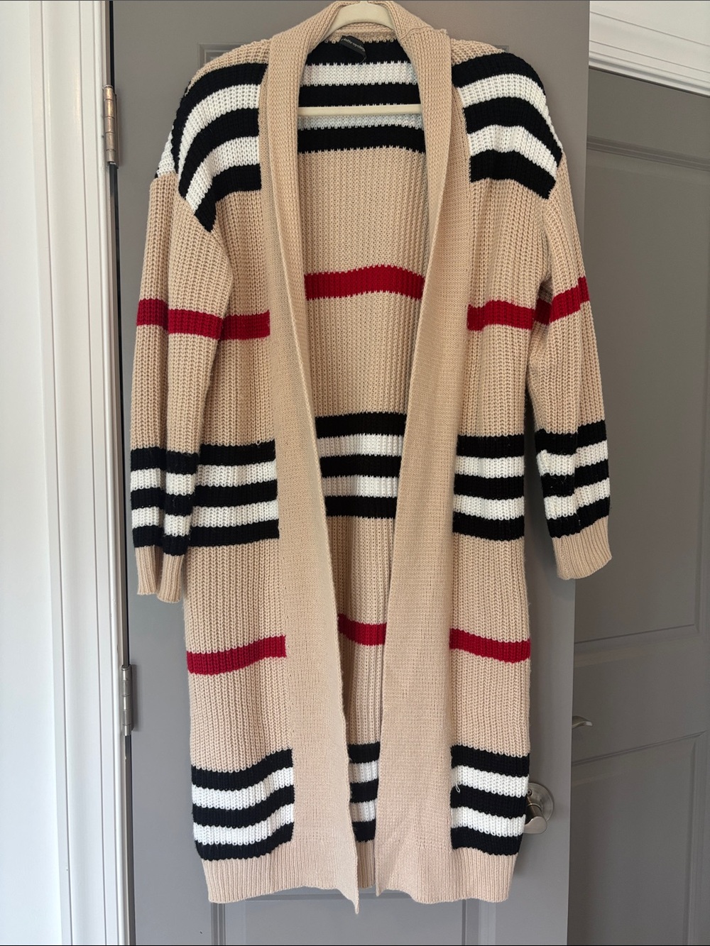 Anthropologie Beige Striped Open-Front Women's Cardigan Sweater